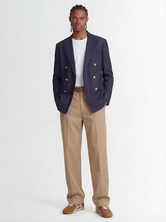 Dsquared2: Double breast cotton denim blazer - Navy - men_1 | Luisa Via Roma