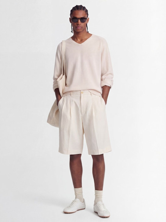 Laneus: 黏胶纤维&亚麻短裤 - 奶油色 - men_1 | Luisa Via Roma