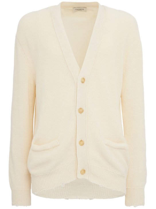 Laneus: Knitted cotton boxy fit cardigan - Gris Hielo - men_0 | Luisa Via Roma