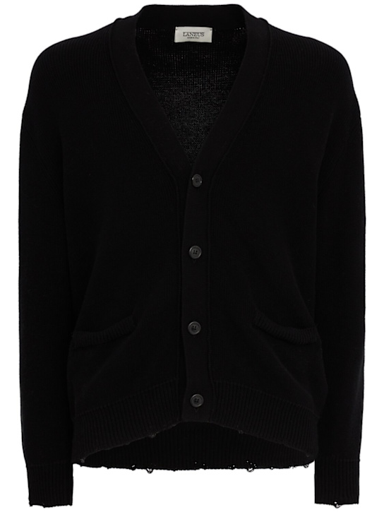 Laneus: Knitted cotton boxy fit cardigan - Black - men_0 | Luisa Via Roma