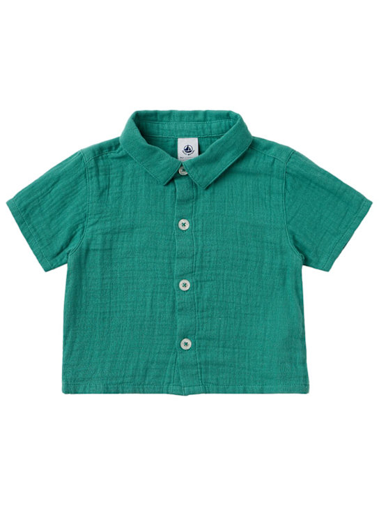 Petit Bateau: Striped cotton shirt - Green - kids-boys_0 | Luisa Via Roma