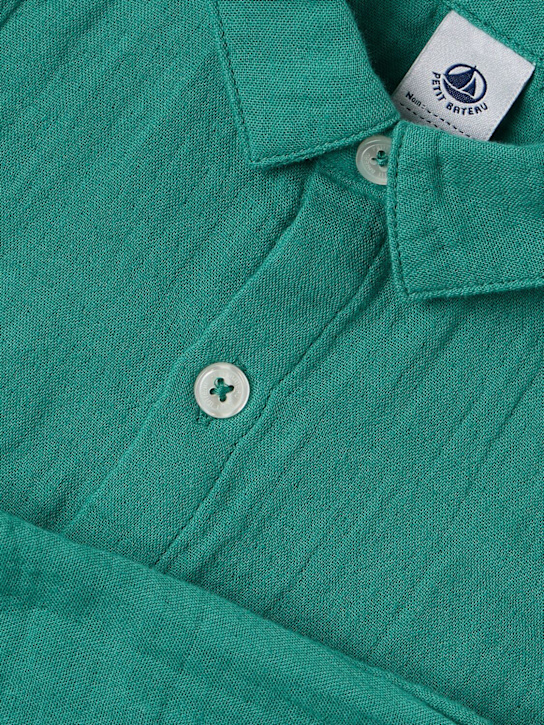 Petit Bateau: Striped cotton shirt - Green - kids-boys_1 | Luisa Via Roma