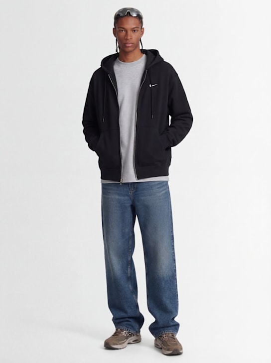 Nike: Solo Swoosh zip heavy sweatshirt hoodie - Noir/Noir/Blanc - men_1 | Luisa Via Roma