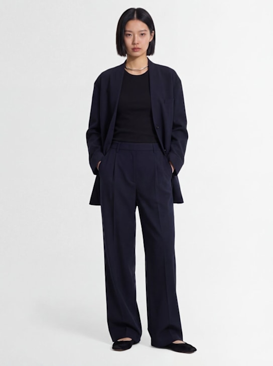 Fabiana Filippi: Poly blend tailoring wide pants - Navy - women_1 | Luisa Via Roma