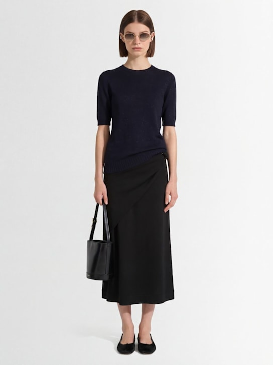 Fabiana Filippi: Top à manches courtes en laine mélangée - Bleu Marine - women_1 | Luisa Via Roma