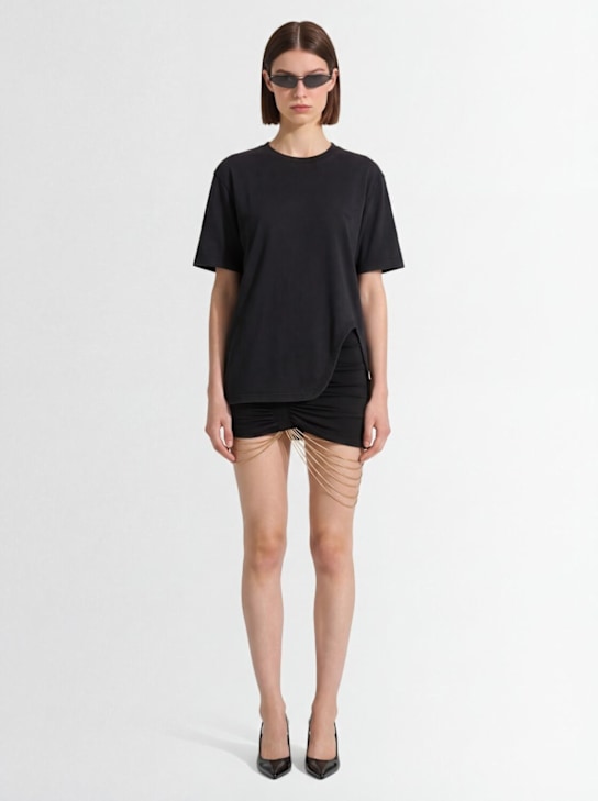 MUGLER: 链条装饰环保平纹针织迷你短裙 - 黑色 - women_1 | Luisa Via Roma