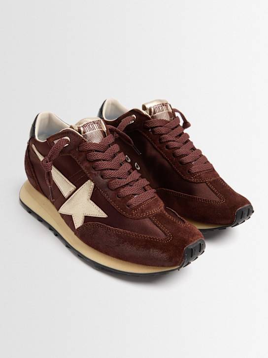 Golden Goose: Running marathon satin sneakers - Brown/Platinum - women_1 | Luisa Via Roma
