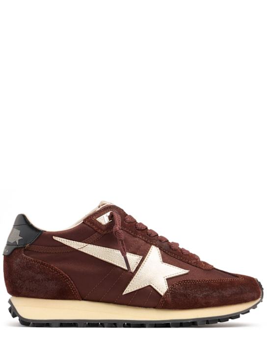 Golden Goose: Running marathon satin sneakers - Brown/Platinum - women_0 | Luisa Via Roma