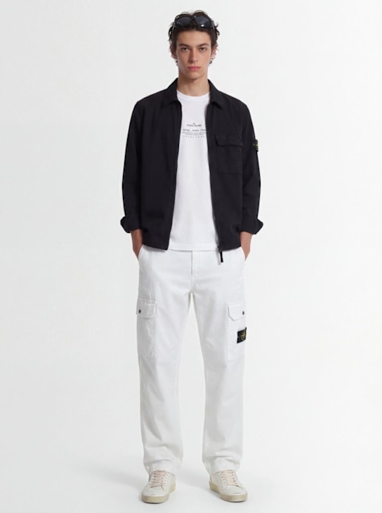 Stone Island: Logo cotton zip-up shirt - Black - men_1 | Luisa Via Roma