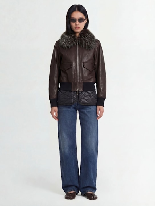 Sacai: Leather jacket - Brown - women_1 | Luisa Via Roma