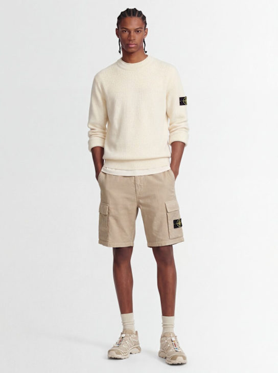 Stone Island: Logo棉质圆领毛衣 - 象牙色 - men_1 | Luisa Via Roma