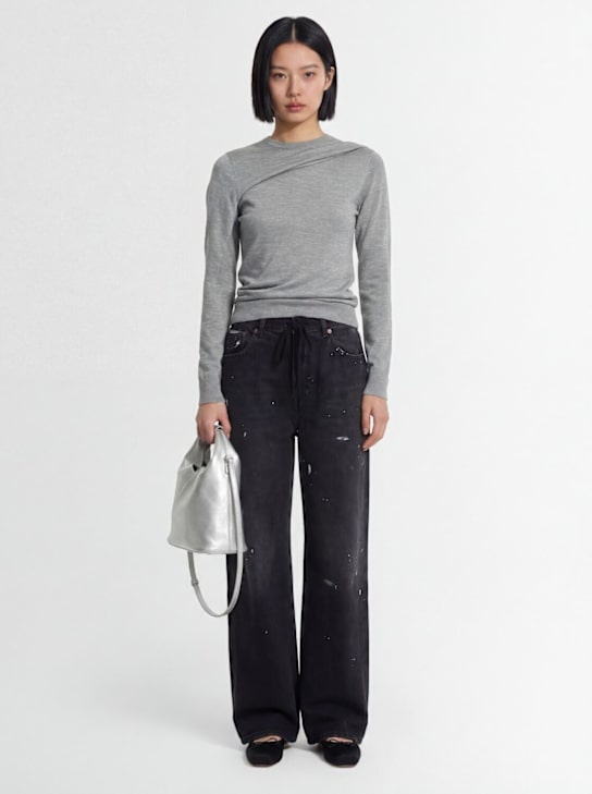 MM6 Maison Margiela: Mid rise painted wide jeans - Black - women_1 | Luisa Via Roma
