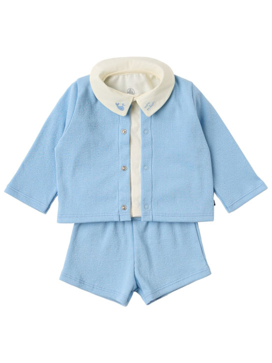 Petit Bateau: Cotton jersey t-shirt, cardigan & pants - 블루 - kids-boys_0 | Luisa Via Roma