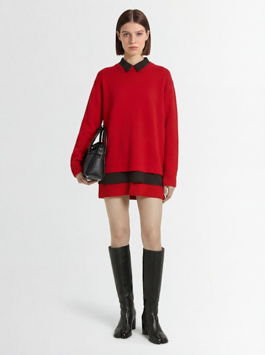 Sacai: Vestido corto de punto de lana - Rojo/Multi - women_1 | Luisa Via Roma