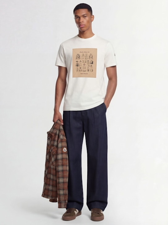 Moncler: Safari wardrobe print cotton t-shirt - White - men_1 | Luisa Via Roma
