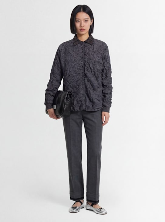 Maison Margiela: Long-sleeve wool shirt jacket - Grey/Brown - women_1 | Luisa Via Roma