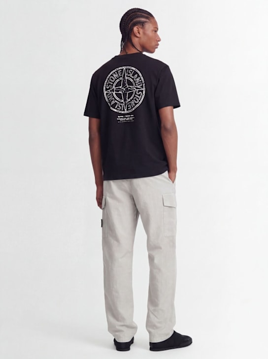 Stone Island: Logo cotton t-shirt - Black - men_1 | Luisa Via Roma