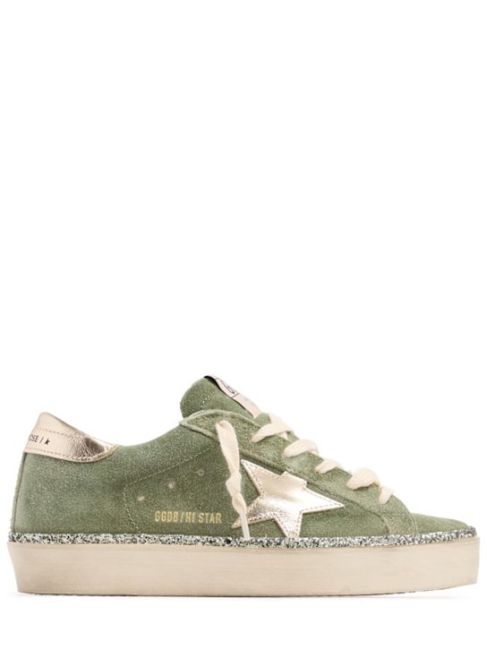 Golden Goose: Hi Star waxed suede sneakers - Military Green - women_0 | Luisa Via Roma