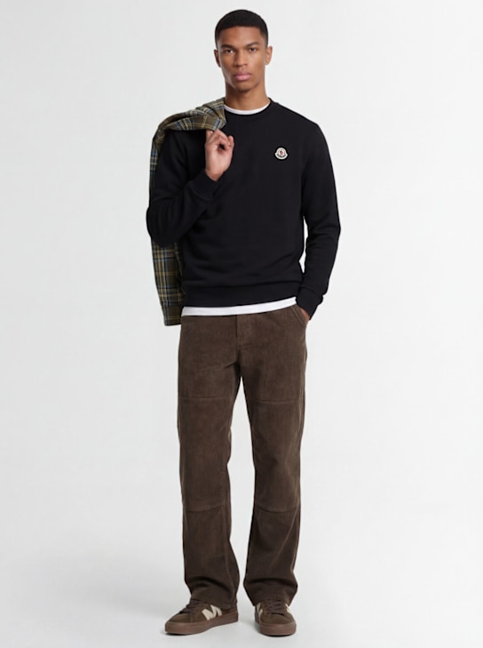 Moncler: Logo patch cotton crewneck sweatshirt - Black - men_1 | Luisa Via Roma
