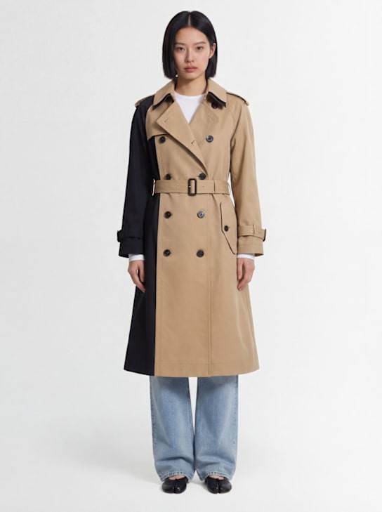 Sacai: 混棉华达呢长款风衣 - 海军蓝/米黄色 - women_1 | Luisa Via Roma