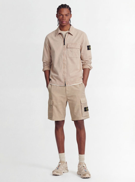 Stone Island: Logo cotton zip-up shirt - Désert - men_1 | Luisa Via Roma