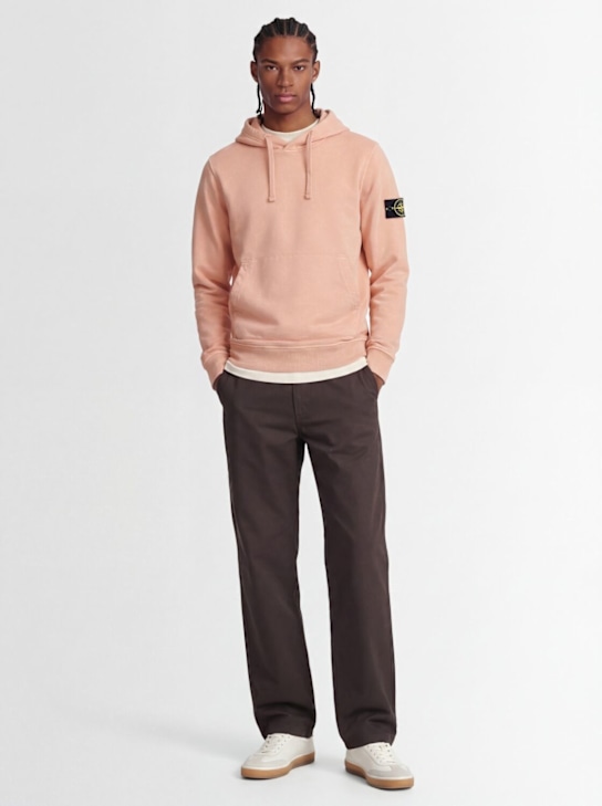 Stone Island: Logo棉质连帽卫衣 - Plaster Pink - men_1 | Luisa Via Roma