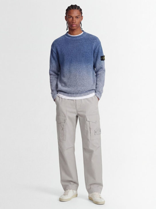 Stone Island: Logo棉质圆领毛衣 - 深蓝色 - men_1 | Luisa Via Roma
