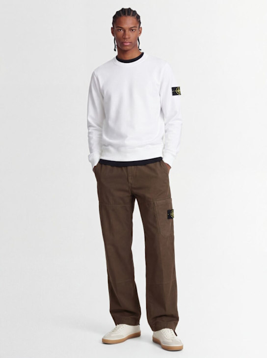 Stone Island: Logo棉质圆领卫衣 - 白色 - men_1 | Luisa Via Roma