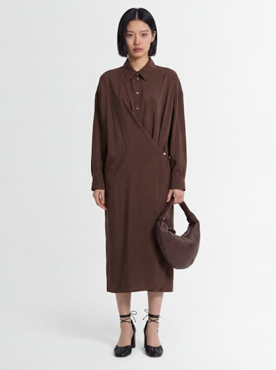 Lemaire: Twisted silk blend midi dress - ブラウン - women_1 | Luisa Via Roma