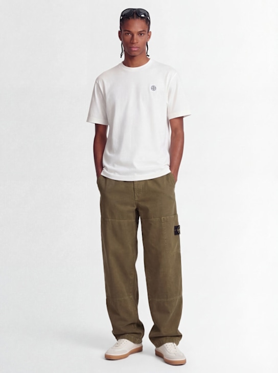 Stone Island: LOGO贴片棉质T恤 - 白色 - men_1 | Luisa Via Roma