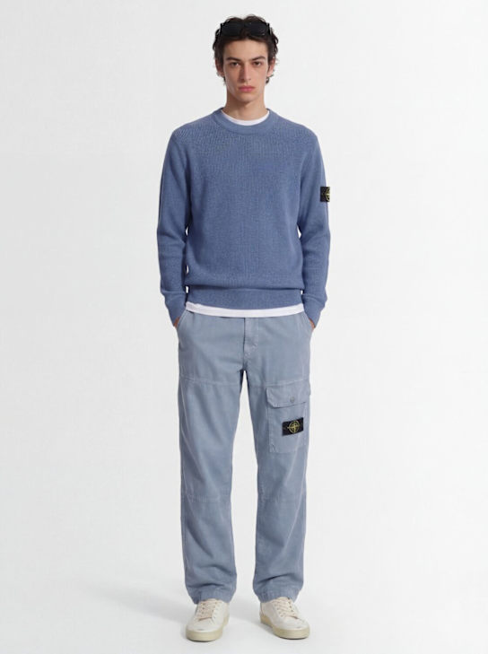 Stone Island: Logo cotton crewneck sweater - Bleu Foncé - men_1 | Luisa Via Roma