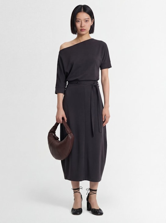 Lemaire: Twisted hem wool blend midi dress - グレー - women_1 | Luisa Via Roma