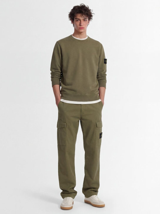 Stone Island: Logo棉质圆领卫衣 - Military Green - men_1 | Luisa Via Roma