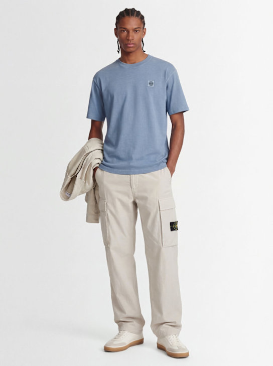 Stone Island: LOGO贴片棉质T恤 - 深蓝色 - men_1 | Luisa Via Roma