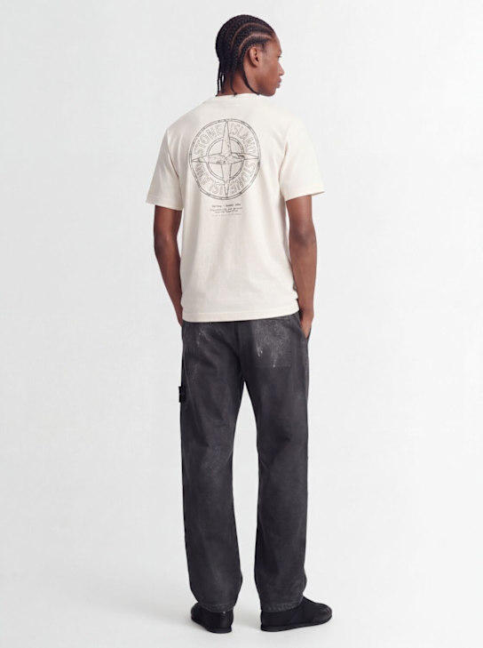 Stone Island: Logo棉质T恤 - 象牙色 - men_1 | Luisa Via Roma