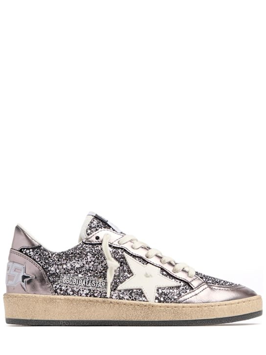Golden Goose: Ballstar glittered sneakers - グレー/パープル - women_0 | Luisa Via Roma