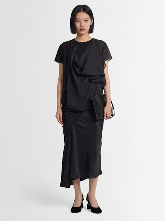 Sacai: T-shirt en satin et jersey de coton - Noir - women_1 | Luisa Via Roma