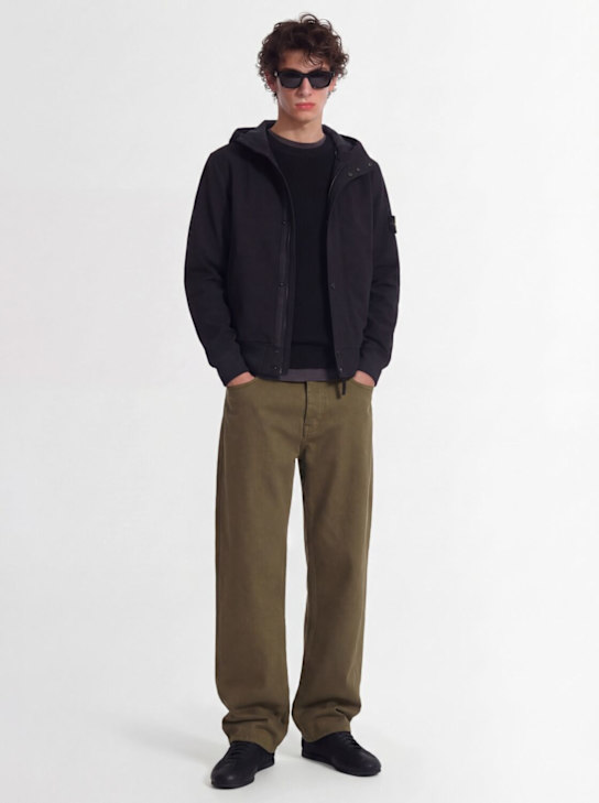 Stone Island: Logo科技织物混纺连帽夹克 - 黑色 - men_1 | Luisa Via Roma