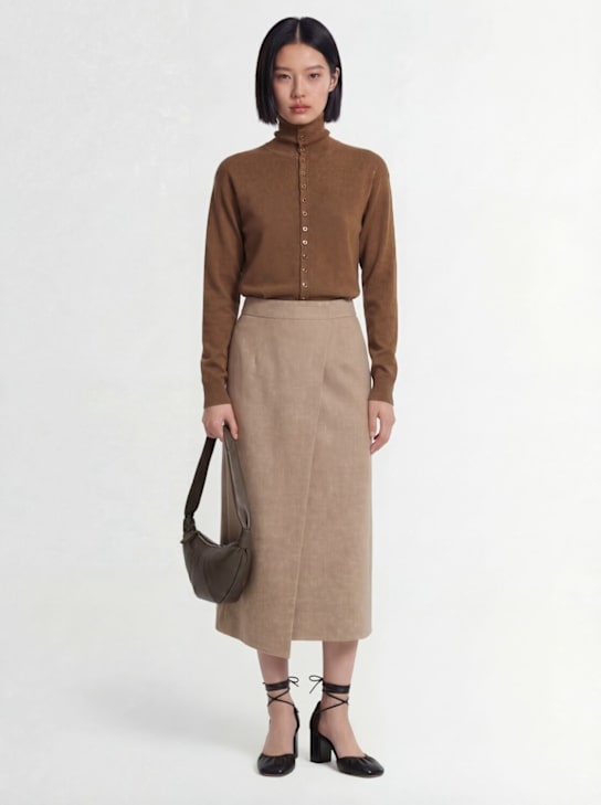 Lemaire: Buttoned wool fitted cardigan - ベージュ - women_1 | Luisa Via Roma