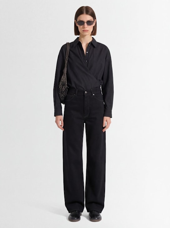 Lemaire: High waist curved cotton pants - Black - women_1 | Luisa Via Roma