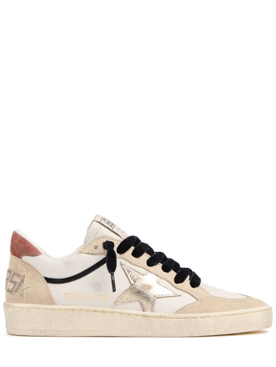 Golden Goose: Ballstar laminated leather sneakers - 白色/米黄色 - women_0 | Luisa Via Roma