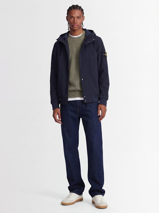 Stone Island: Logo科技织物混纺连帽夹克 - 海军蓝 - men_1 | Luisa Via Roma