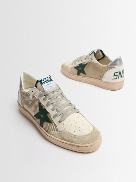 Golden Goose: Ballstar mesh & leather sneakers - 米白色/棕色 - men_1 | Luisa Via Roma