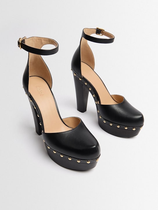 Chloé: 130mm Lola shiny leather pumps - Black - women_1 | Luisa Via Roma