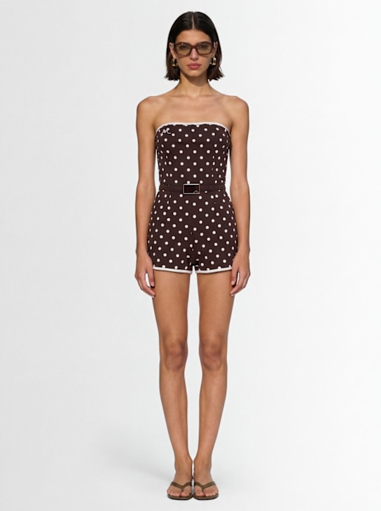 Rowen Rose: Polka dotted bustier playsuit - Brown Polka Dot - women_1 | Luisa Via Roma
