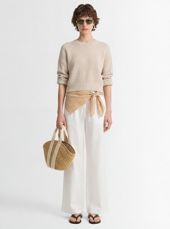 Laneus: Boxy fit cotton sweater - Panna/Cream - women_1 | Luisa Via Roma