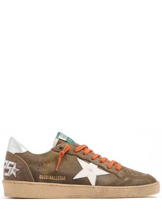 Golden Goose: Ballstar waxed suede sneakers - 棕色/白色 - men_0 | Luisa Via Roma