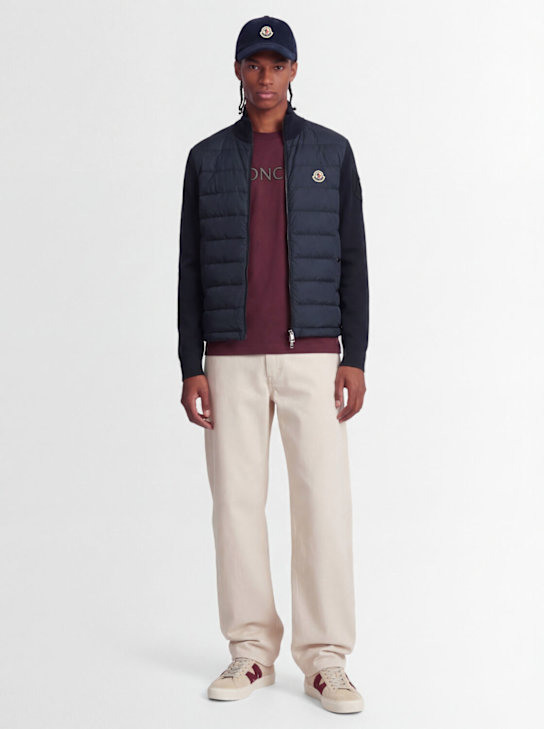 Moncler: Padded zip-up cotton blend down cardigan - Dunkelblau - men_1 | Luisa Via Roma