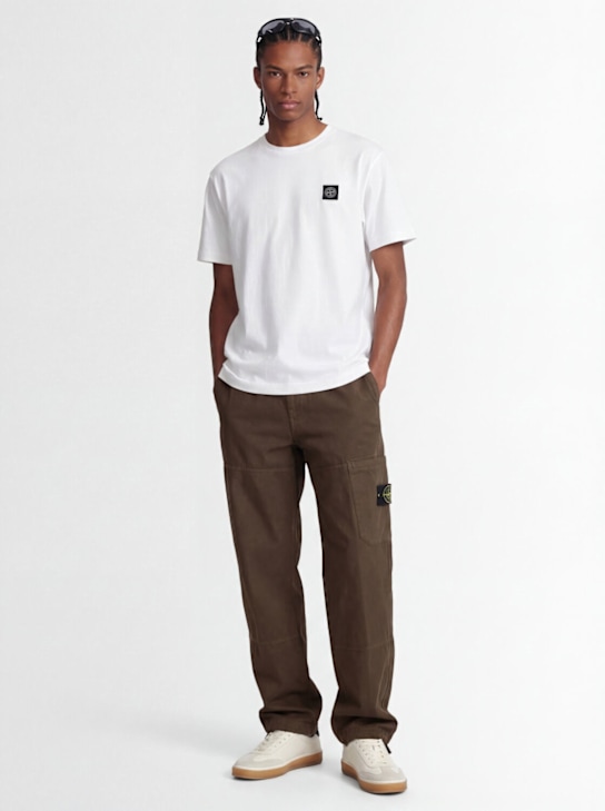 Stone Island: LOGO贴片棉质T恤 - 白色 - men_1 | Luisa Via Roma