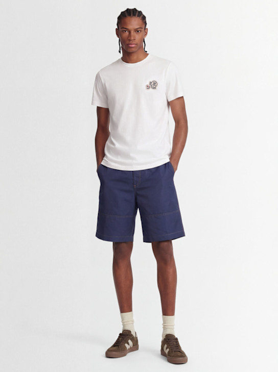 Moncler: Double logo patch cotton t-shirt - 白色 - men_1 | Luisa Via Roma